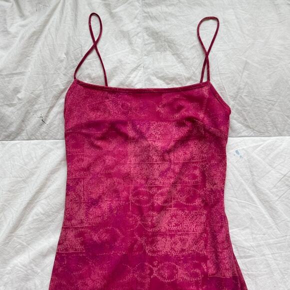 Vintage y2k rampage pink slip dress asymmetrical chiffon overlay sz M fairy - Picture 2 of 8